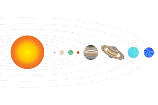 Isolated Solar System Illustration with the Planets from the Sun. Every Planet of the Solar System on White Background. vector