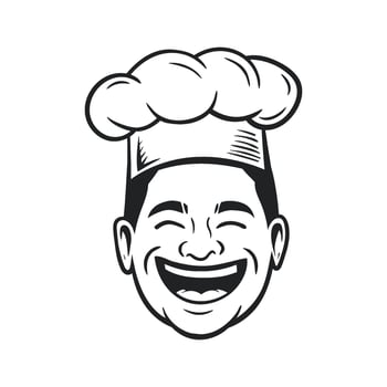 Laughing chef portrait, simple line art vector