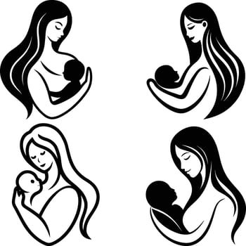 line drawing of a mother tenderly holding her newborn baby.eps vector