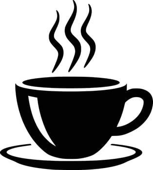 Black and white bold illustrations of a steaming coffee cup, isolated on white background. vector