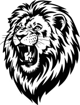 Black and white bold illustrations of a roaring lion head, isolated on white background. vector