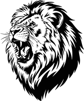 Black and white bold illustrations of a roaring lion, isolated on white background. vector