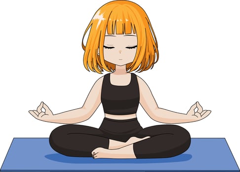 Chibi Girl Doing Easy Pose Yoga Sukhasana Yoga Asana vector