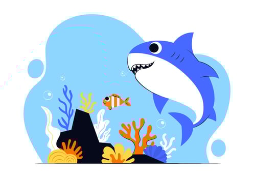 Shark Awareness Campaign on July 14 Featuring Shark and Coral Reefs in Flat Style vector