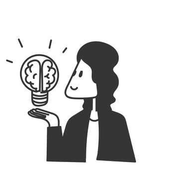 a woman holding a light bulb with a brain inside vector