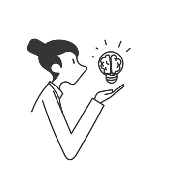 cartoon a woman holding a light bulb with a brain inside vector