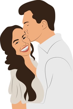 Couple Portrait Man Kissing Woman's Cheek vector