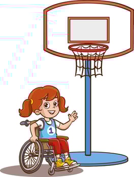 Disabled child who loves to play basketball in a wheelchair. vector