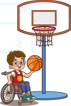 Disabled kid who loves to play basketball in a wheelchair. vector