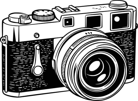A black and white drawing of a camera vector