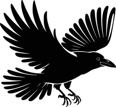 A black and white silhouette of a raven vector