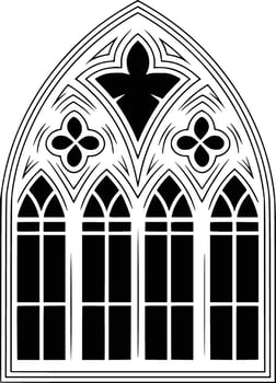 A black and white gothic window with flowers vector