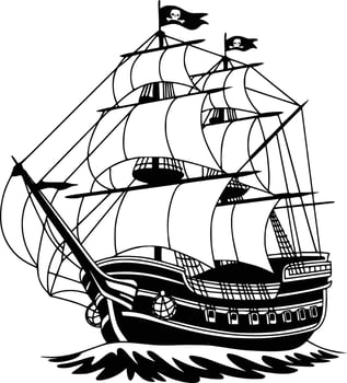 Pirate ship white isolated background white isolated background vector