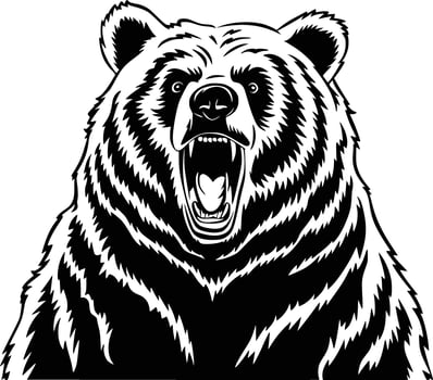 A black and white bear head with its mouth open vector