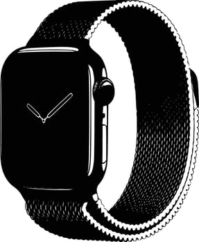 An apple watch with a black and white design white isolated background vector