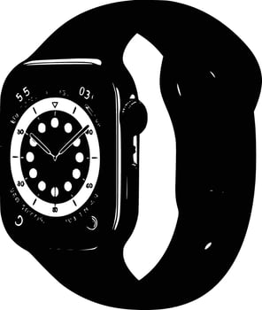 An apple watch is shown in black and white vector