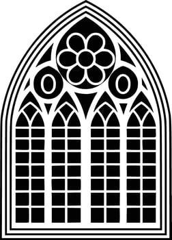 A black and white gothic window with flowers and isolated background vector