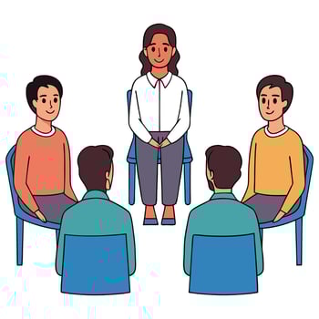 Group therapy session illustration diverse people sitting in a circle for counseling vector