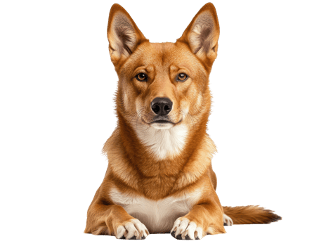 Playful Corgi lying down in a cozy indoor setting for pet lovers png