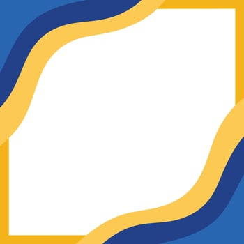 Elegant frame border with blue and yellow wavy lines around white space vector