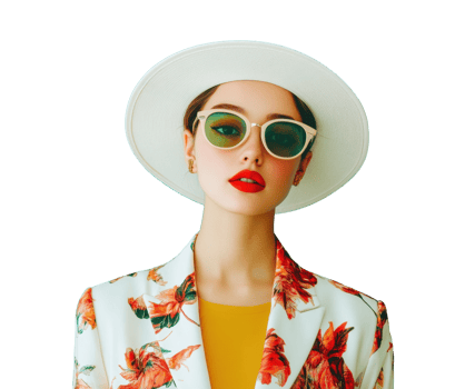 Trendy summer fashion with floral patterns and accessories for women png