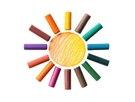 Creative sun design with colorful crayons for art projects png