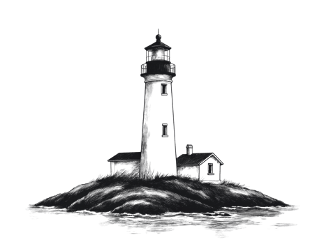Vintage lighthouse on rocky shore with coastal scenery png