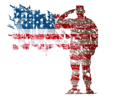 Soldier saluting with American flag colors and textures png