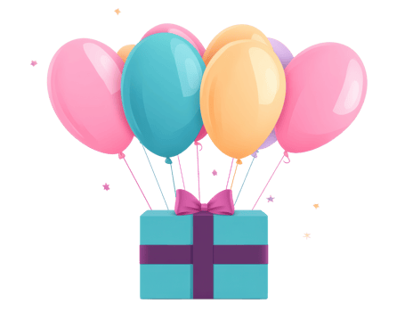 Colorful balloons and gift box for celebration decoration ideas png