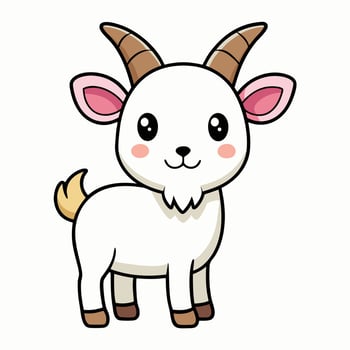 Cute white goat kid cartoon character standing adorable farm animal illustration vector