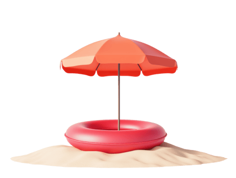 Summer vacation essentials with beach umbrella and float png