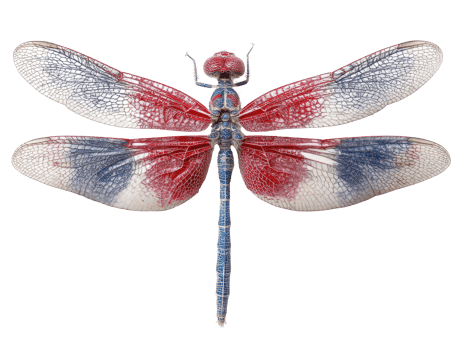 Colorful dragonfly perched on a branch showcasing vibrant wings png