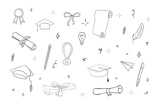 Graduation hat doodle line. University Cap of graduate and certificate degree hand-drawn outline. Graduation hat sketch. vector