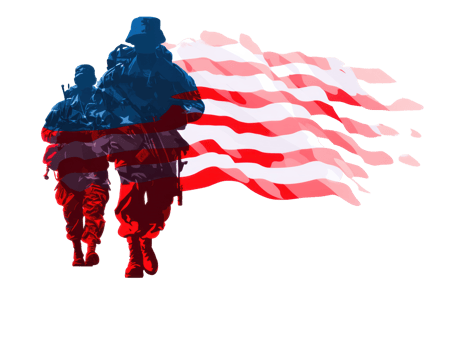 American soldiers advancing with flag in the background png