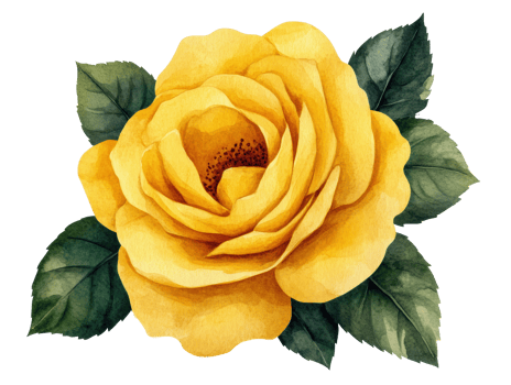 Beautiful yellow rose with green leaves for design and decoration png