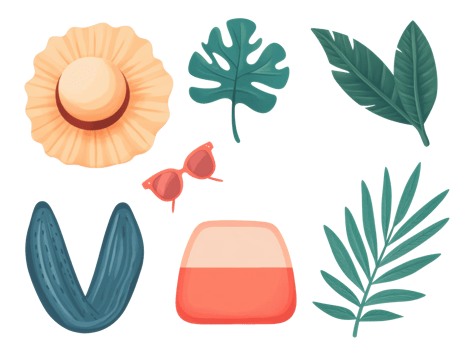 Tropical summer accessories for beach relaxation and enjoyment png