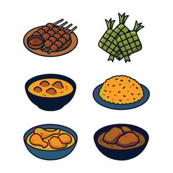 Indonesian Food Illustration, sate, ketupat, opor, nasi goreng vector