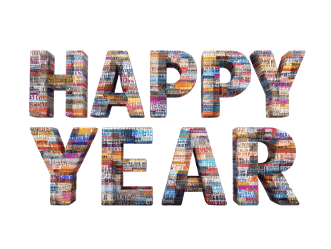 Happy New Year celebration with colorful letters for greeting png