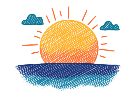 Bright sunrise over ocean waves with clouds in the sky png
