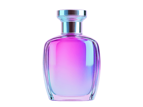 Colorful fragrance bottle with gradient design for cosmetics display png