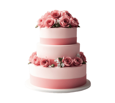 Elegant three-tier cake decorated with pink roses for celebrations png