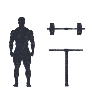 Strong man silhouette with gym equipment for fitness design png