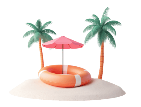 Relaxing summer getaway with palm trees and a lifebuoy png