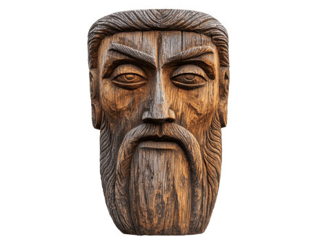 Wooden sculpture of a wise man with detailed facial features png