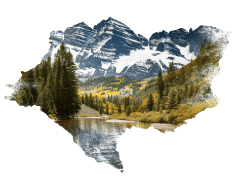 Mountain landscape with lake features and autumn trees in Texas png