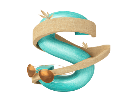 Creative summer letter design featuring teal S and sunglasses png