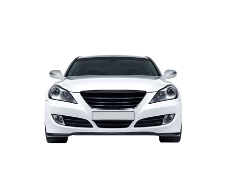 Modern white sedan with sleek design and prominent grille png