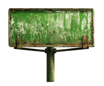 Weathered green signpost with rusted metal structure for outdoor use png