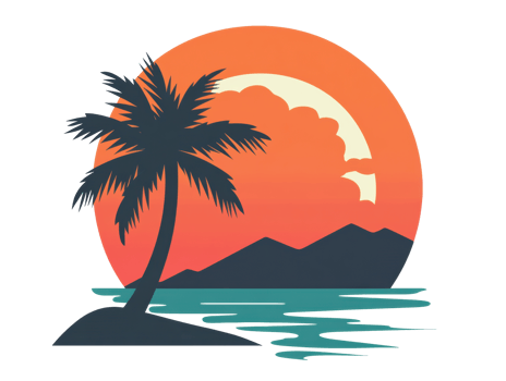 Tropical sunset with palm tree and mountain view for relaxation png