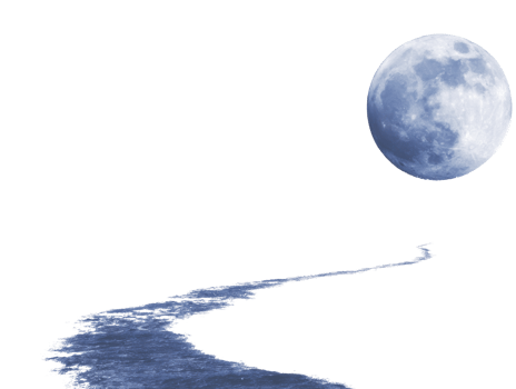 Tranquil night sky with a glowing moon and serene water path png